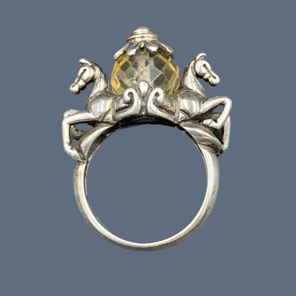 Sterling Silver Citrine Carousel Horses Artisan Ring